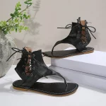 Women's Fashion Flat Thong Lace-Up Back Zipper Low Heel Roman Sandals