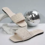 Women Student Sandals Slip-On Flats Summer New Silver Square