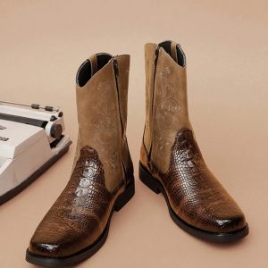 Men's All-Season Fashionable Boots, Outdoor High-Top Faux Leather Boots, Retro British Style Cowboy Boots, Vintage Chelsea Boots