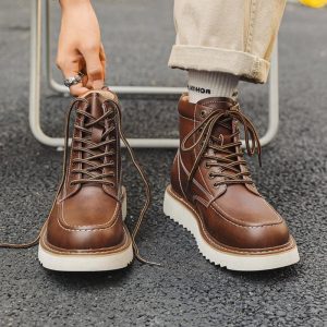 Vintage Leather Work Boots | Casual Streetwear