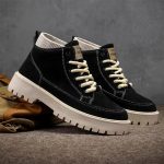 Men's Retro Black Suede High Top Platform Ankle Boots, Casual Chunky Sole Work Boots
